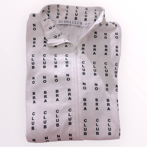NO BRA CLUB Kitten Monogram Black White Jumpsuit Bodysuit Zip Up Pajama Sz. S - Picture 7 of 7